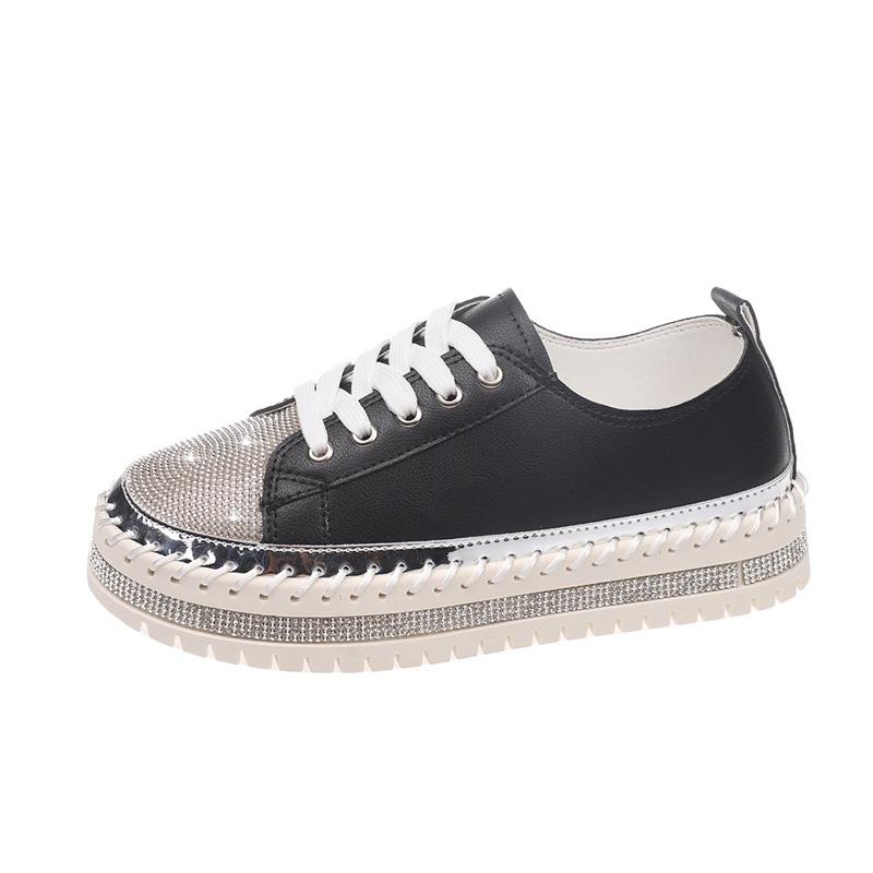 Internet celebrities with the same women's casual shoes 2025 new fashion rhinestone sewn shoes flat non-slip low-top women's shoes