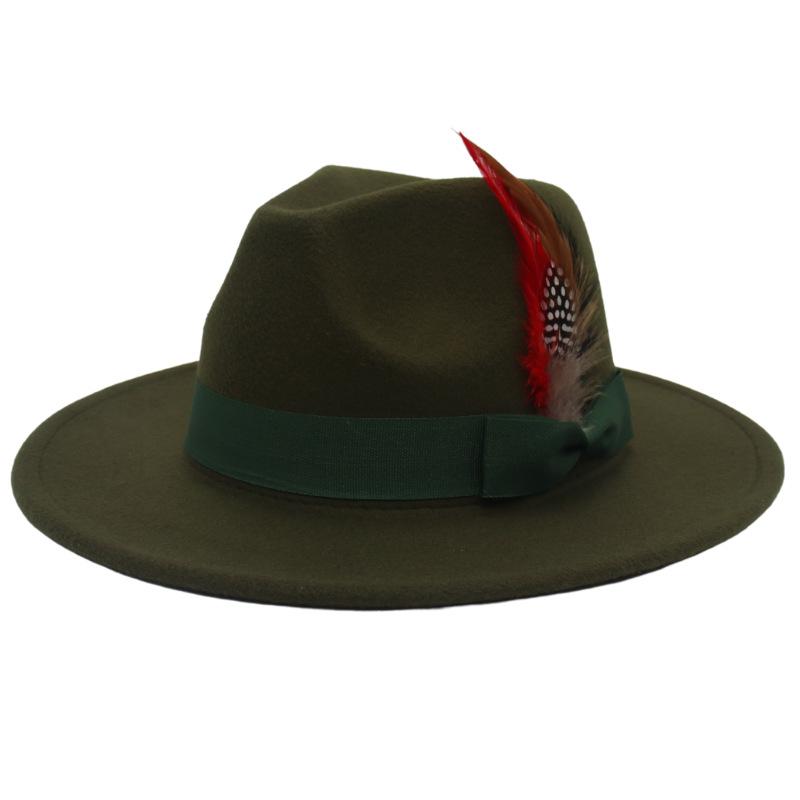 Bow Feather Top Hat Big Eave Hat Men'S And Women'S Cashmere Felt Hat Wind Hat
