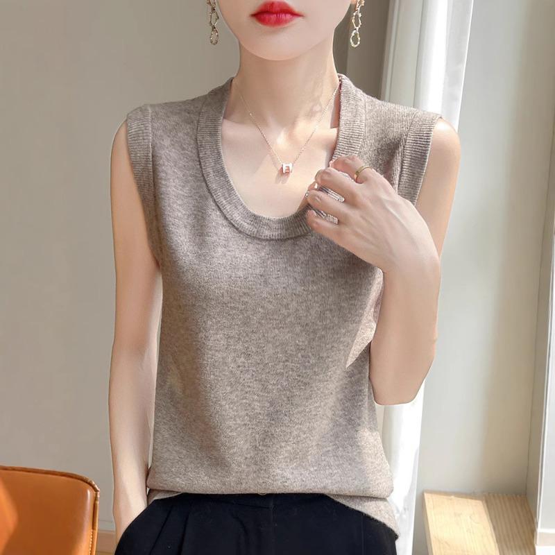 Summer New Knitted Sweater Base Layer Top Slim Casual Simple and Loose Halter Top
