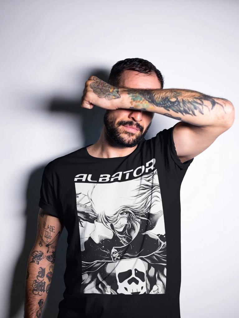 Camiseta Unisex de Anime Capitán Harlock Diseño ALBATEUR para Hombres y Mujeres Verano Algodón Puro Cómoda Holgada