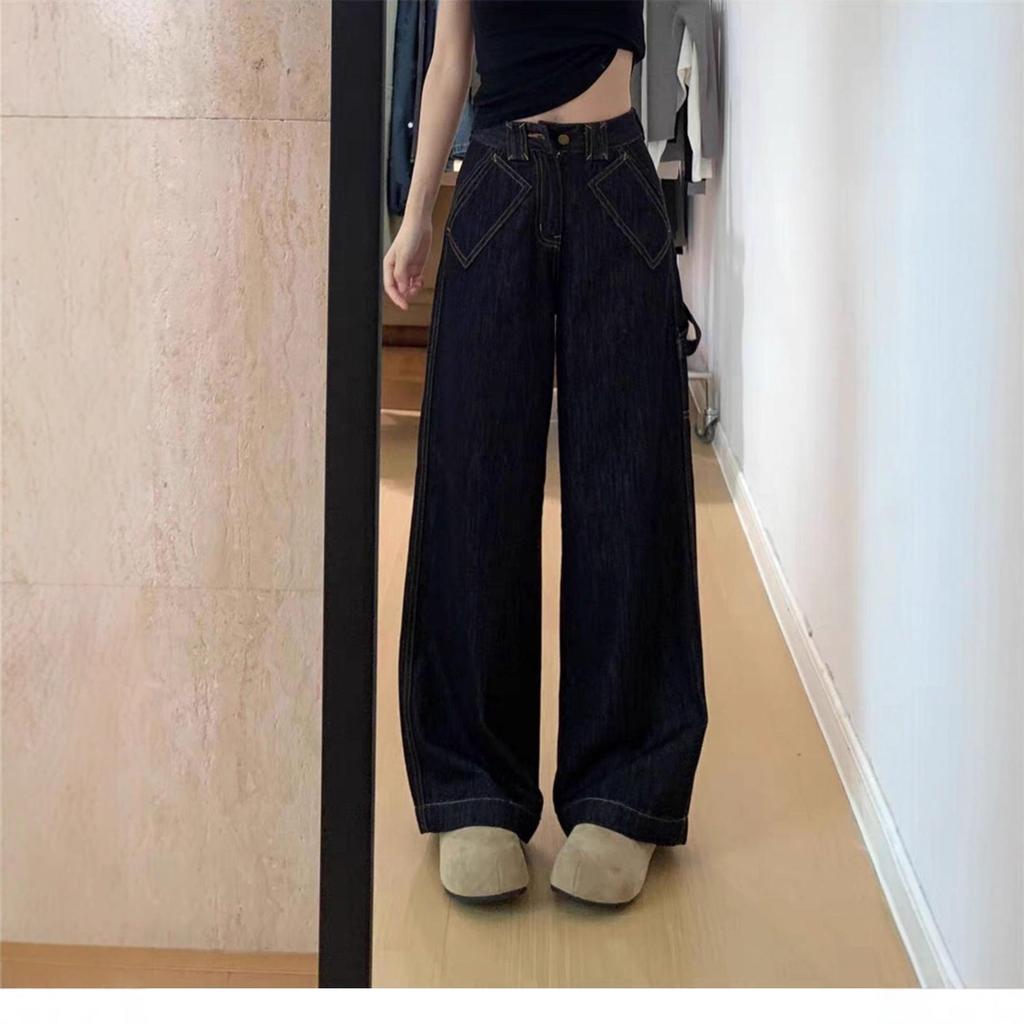 Plus Size Women's Retro High Waist Black Jeans - Autumn 2025 Wide Leg Slimming Pants
