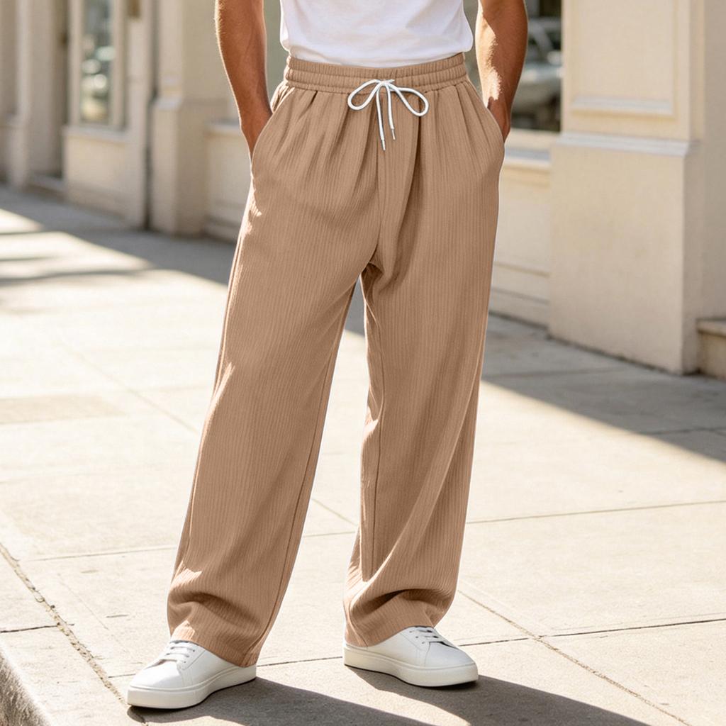 Men's Color Casual Wide Leg Sweatpants with Elastic Waist, Loose Fit Straight Pants for Daily Wear