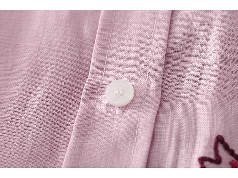 Spring Luxury French Chic Pink Embroidered Long-Sleeve Women's Shirt