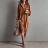 QICED Women's Fashion Solid Color Print Long Sleeve POLO Neck Casual Dresses