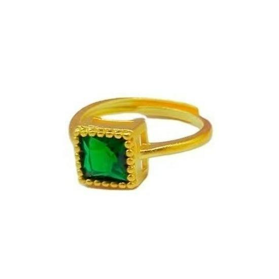 Retro French Green Gold Square Diamond Ring with Diamond Ear Cuffs for Women - High-End Korean INS Style