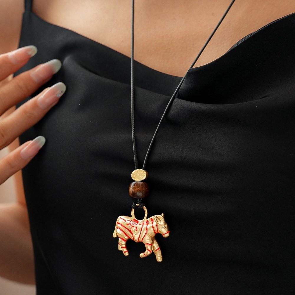 Horse Year New Year Horse Necklace Wooden Bead Ethnic Style Sweater Chain  Men Women