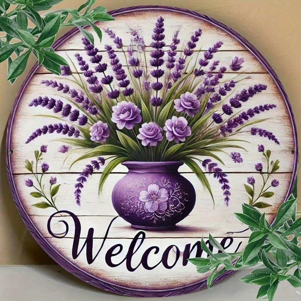 **Vintage Farmhouse Tin Sign 8x8 Inch Rustic Wall Art Metal Lavender Decor Weather Resistant**
