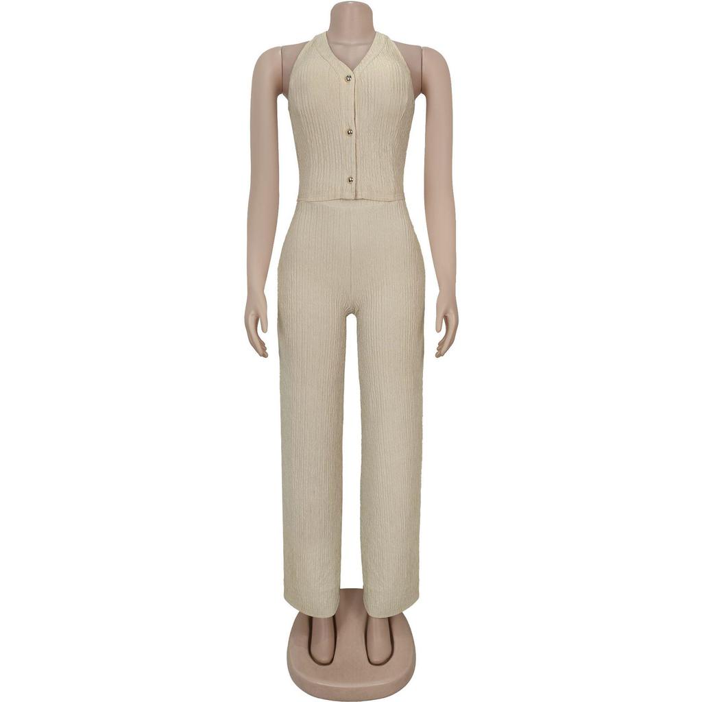 Women's Fashion Halter Strap Top & Long Pants Two-Piece Set: Casual European & American Style