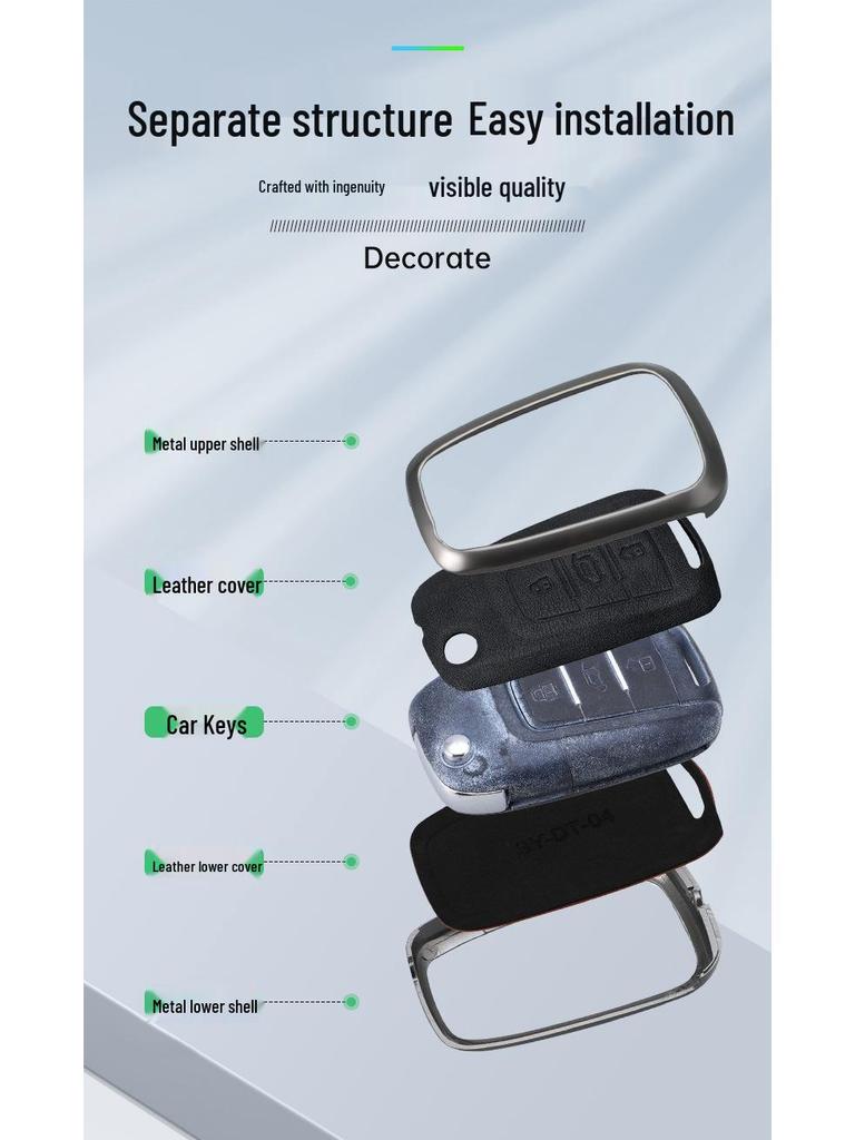 Fits 25 Models: SAIC Maxus V80 Key Cover, Metal Shell with Genuine Leather Buckle