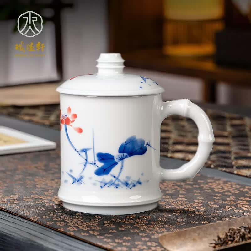 Jingdezhen Hand-painted Ceramic Office Tea Cup with Metal Filter