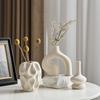 3pcs Bohemian Ceramic Vase Set - Modern Minimalist Round & Donut Shape, Geometric Pattern, Perfect For Fashion Home Decoration