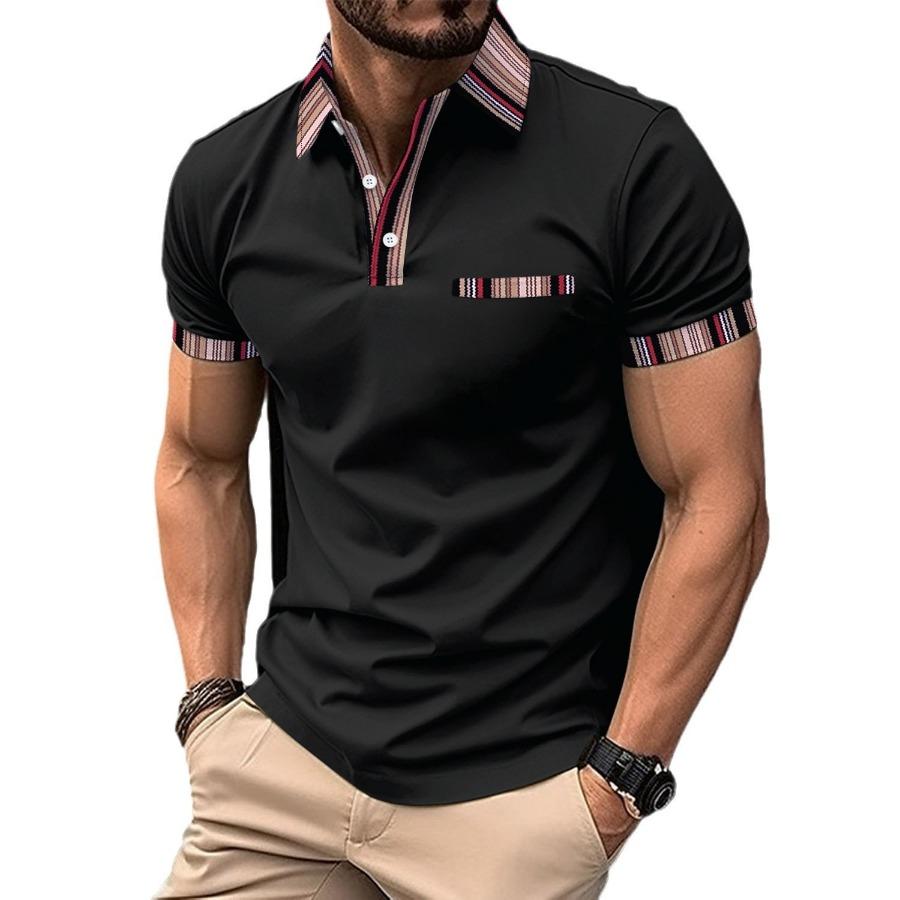 Men's Summer Tops Lapel Casual T Shirt Fake Pocket Short Sleeve POLO Shirts