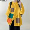 INCERUN Men 3/4 Sleeve Stitching Print Front Cross Splits Casual T-Shirts Tops