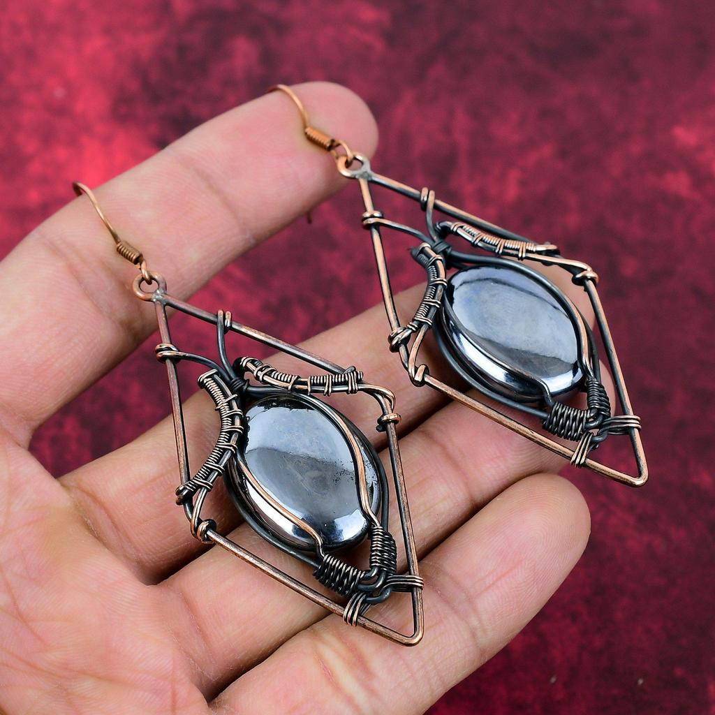 Brinco de Shungite Brinco Enrolado com Fio de Cobre Brinco de Pedra Natural Joias de Shungite Brincos Feitos à Mão Joias de Fio de Cobre Presente de Noivado