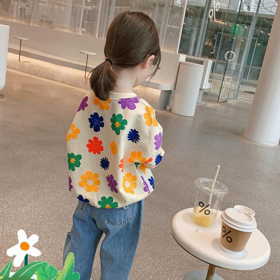 Kids Girls Spring Autumn Long Sleeve O Neck Flower Printed T Shirt Tops