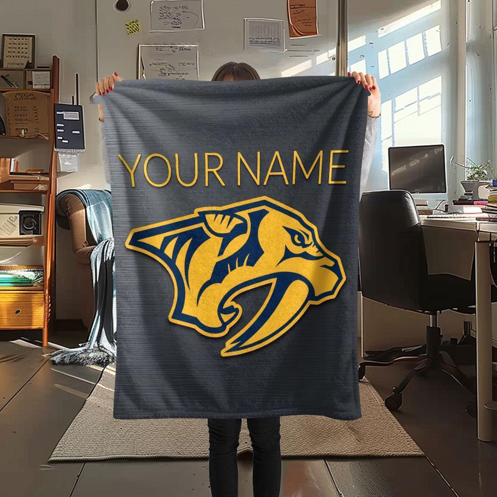 Custom Name,Nashville Predators Printed Flannel Blanket, soft throw for bedroom sofa, washable, Christmas present, great gift.