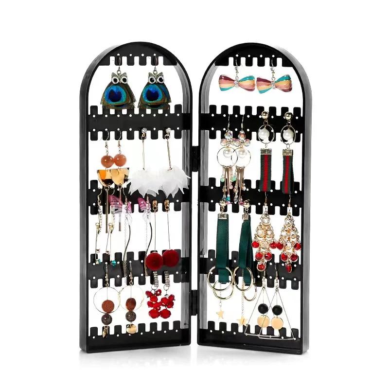 Suport de prezentare pentru cercei și colier dreptunghiular acrilic cu 2 uși, depozitare transparentă pentru bijuterii