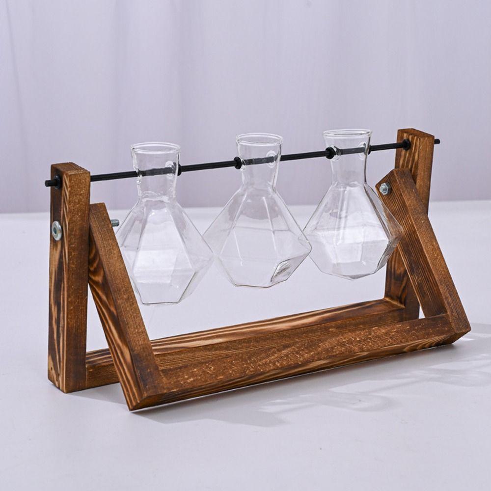 Planter Hydroponic Plant Vases Wooden Frame Bonsai Flower Pot Decoration Glass Vase