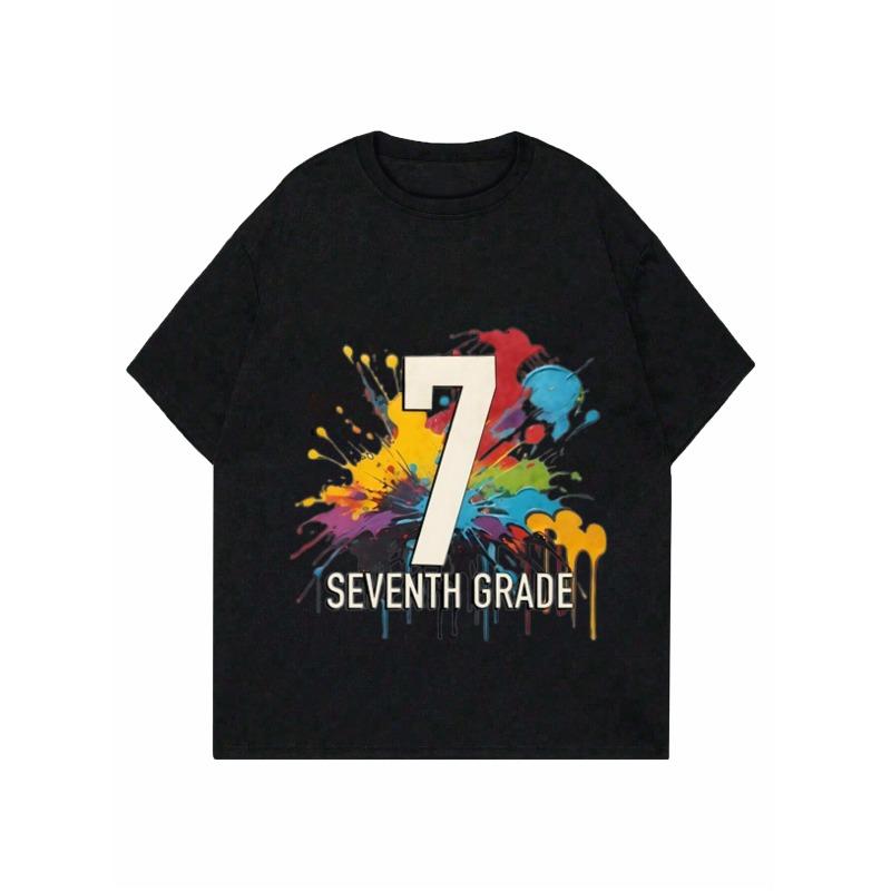 Black T Shirt 7 Seventh Grade Colorful Splash Design For Back To School Kids And Teens Wear