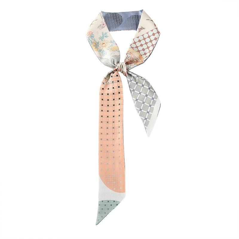 6*125CM Long Luxury Design 100% Silk Scarf Women Sweet Hair Tie Skinny Bag Scarves Neckerchief