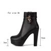 Weiße Stiefeletten Damen Plateauschuhe Mode Schnalle High Heels Gelb Schwarz Herbst Winter Damen Kurzstiefel Große Größe 44 50