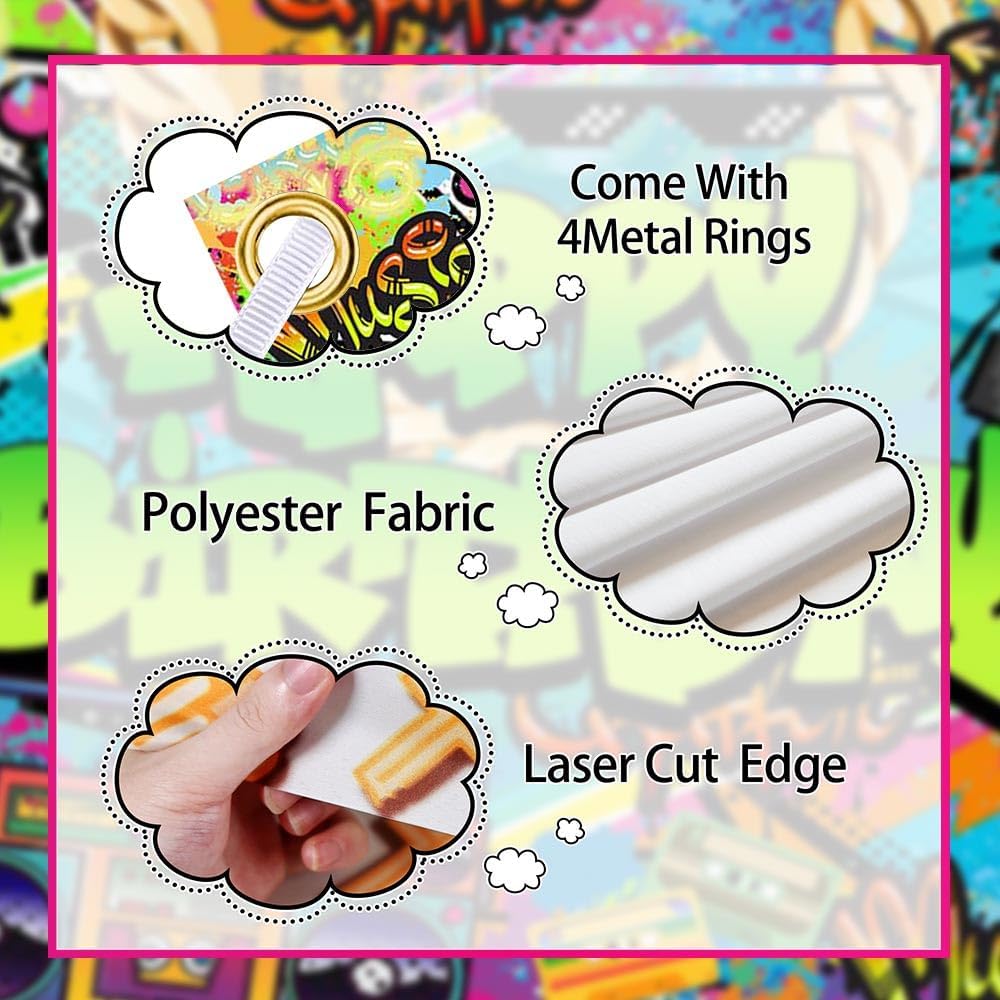 Hip Hop Birthday Banner 70.8x43.3 Inch Polyester Graffiti Colorful Party Decor with Music, Dance, Street Art Design for Birthday Parties, Hip Hop