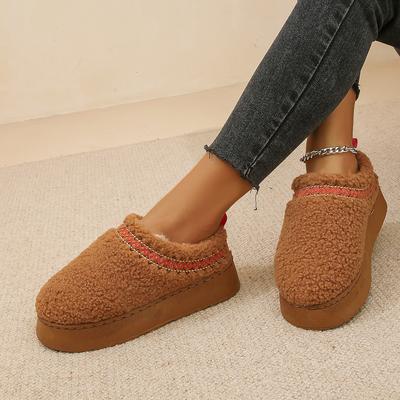 Thick Bottom Toe Cap Half Slippers Women's Autumn and Winter Fur Integrated Lamb Wool Fleece-lined Warm Slip-on Cotton Shoes