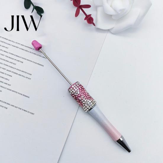 Gift for Women Diamond Beadable Pens, Bling Rhinestone Beaded DIY Plastic Bead Pen, Crystal Smooth Writing Experience Shaft Black Ink Ballpoint