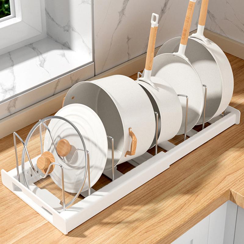 Skalierbarer Pfannenhalter, verstellbarer Topfdeckel-Aufbewahrungsregalschrank, Küchengeschirr-Organizer, Topfdeckel, Schneidebretthalter, Pfannenregal
