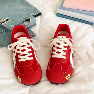 Red Racing Shoes Women's New Niche Design Versatile Retro Casual Board Shoes