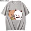 Camiseta BuBu Compartilhando Bebida com Seu Amor DuDu Kawaii Urso Panda Camisetas Camisetas de Manga Curta Roupas Femininas 100% Algodão Masculino