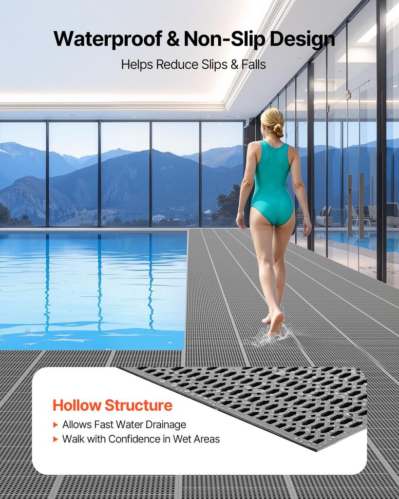VEVOR Drainage Mat, 90 X 1500 Cm, PVC Non Slip Commercial Floor Mat, Wet Area Water Drain Splash Matting Hollow Doormat Roll