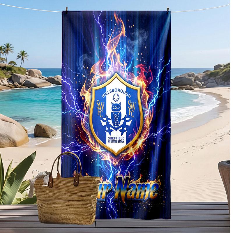 Sheffield Wednesday FC Personalisiertes Bedrucktes Strandtuch Fußballlogo Unterstützung Benutzerdefinierter Name Text Absorbierendes Handtuch Für Sport Reisen Besonderes Geschenk