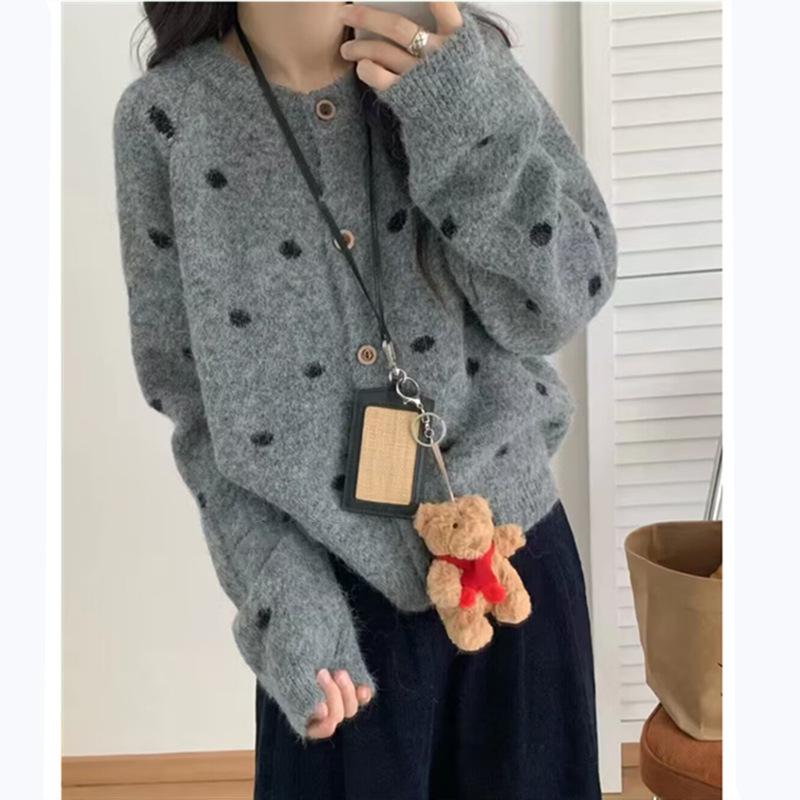 Damen Koreanischer Gepunkteter Strickcardigan - Herbst/Winter 2025, Lockerer Schnitt, Weich & Flauschig