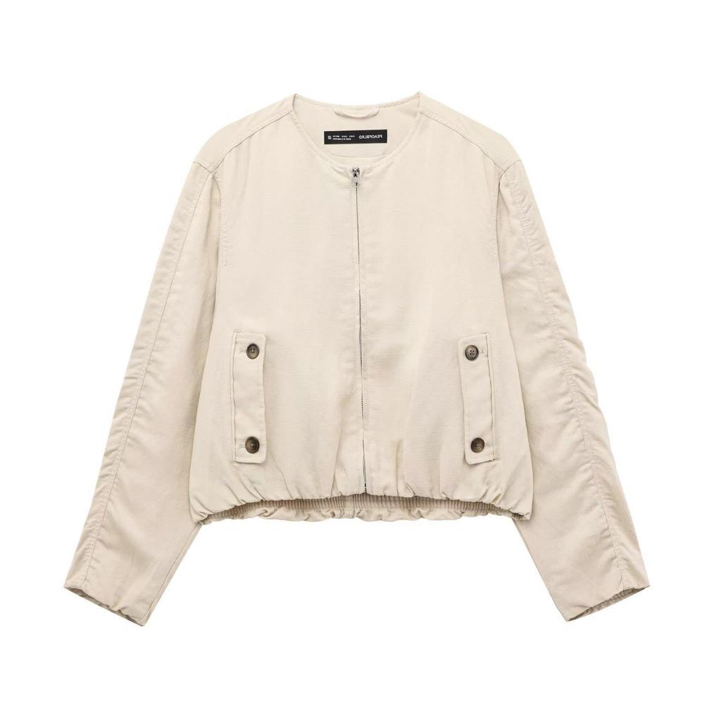 Spring Women's Fashion Woven Bomber Jacket 
