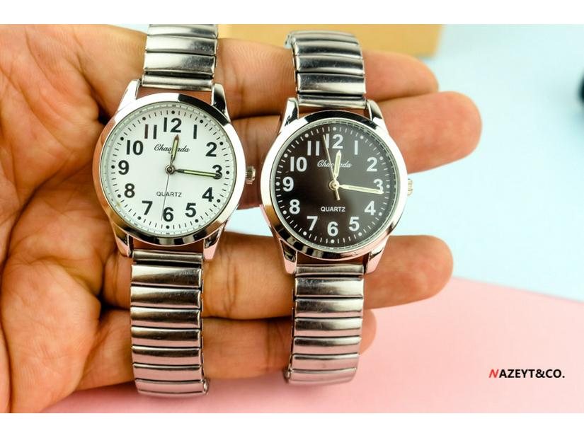Large Number Luminous Elderly Quartz Watch with Waterproof Stainless Steel Elastic Band