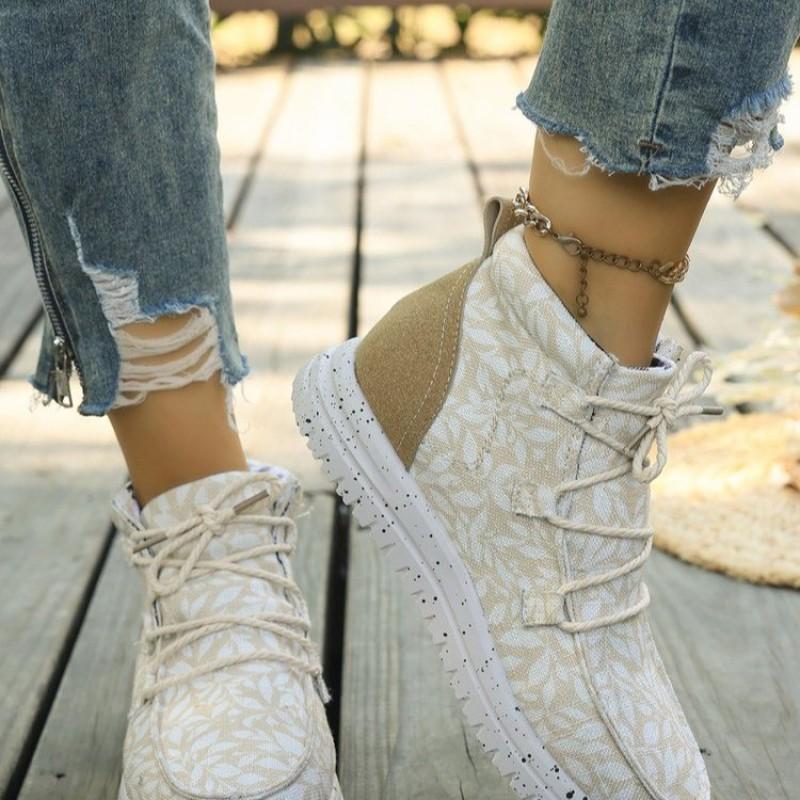 Womens Leopard Print Casual Flat Boots With Lace-Up Front Comfortable Rubber Sole Winter