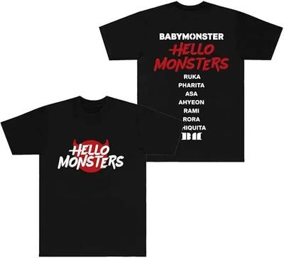 Korean Babymonster T-Shirts Hello Monsters World Tour Merch Tee Cosplay Unisex Fashion Crewneck Short Sleeve Top Breathable Soft