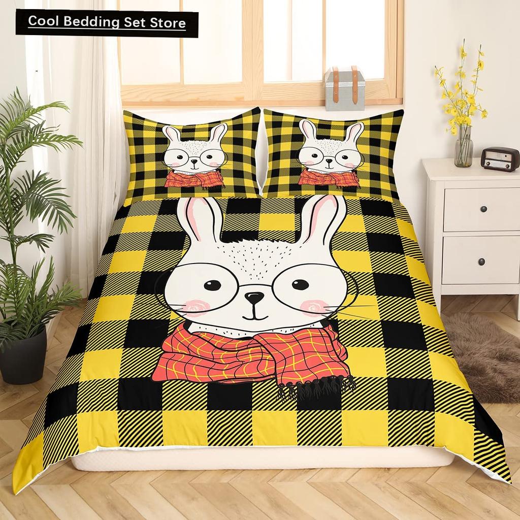 Kids Cartoon Rabbit Carrot King Queen Duvet Cover Boys Girls Cute Bunny Bedding Set Animal Quilt Cover Polyester Comforter Cover