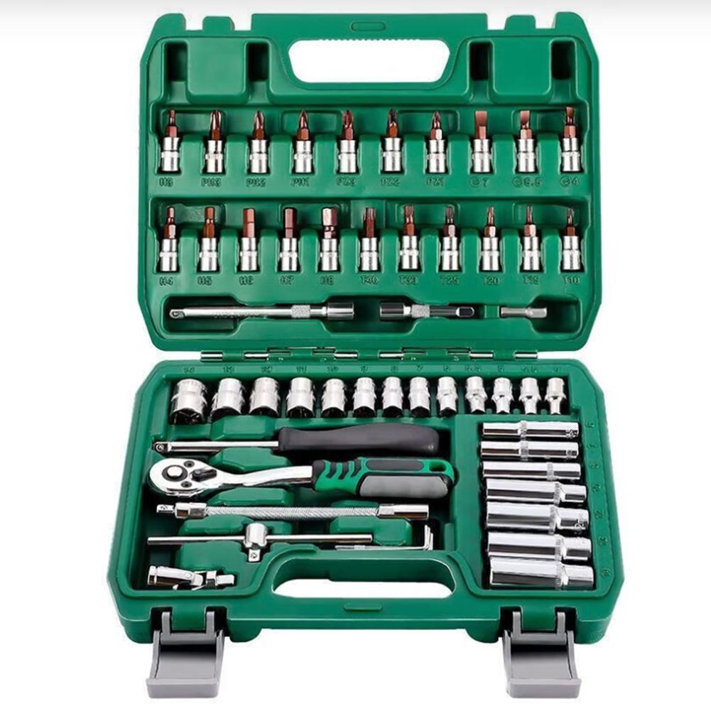 53pcs 1/4 Inch Drive Socket Wrench Set 72-Tooth Reversible Ratchet Wrench 4-14mm Socket With Extension Bars For Auto Repairs