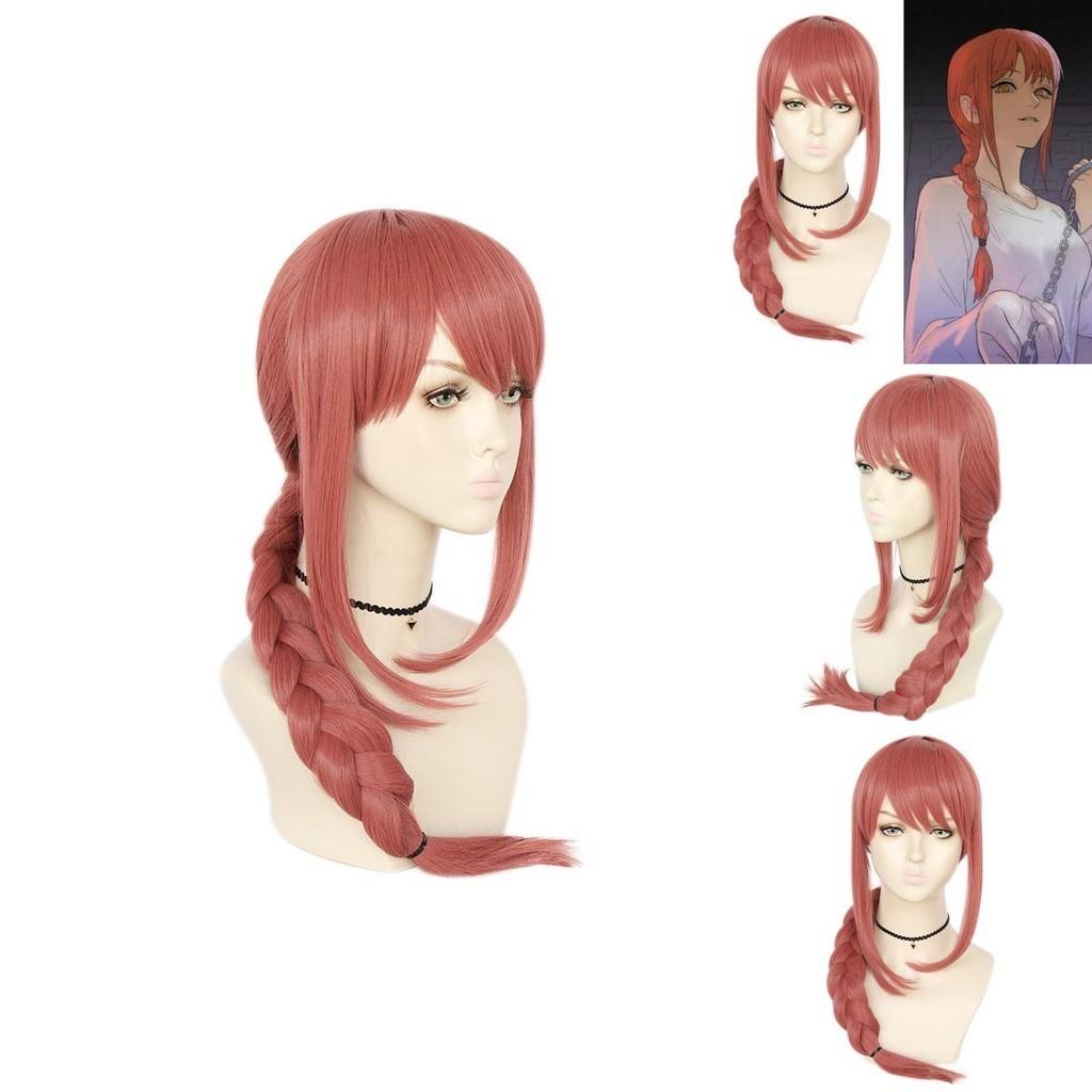 Peluca Cosplay Makima de Chainsaw Man Trenza Rosa Cabello Sintético Largo y Suave Para Fiesta de Halloween
