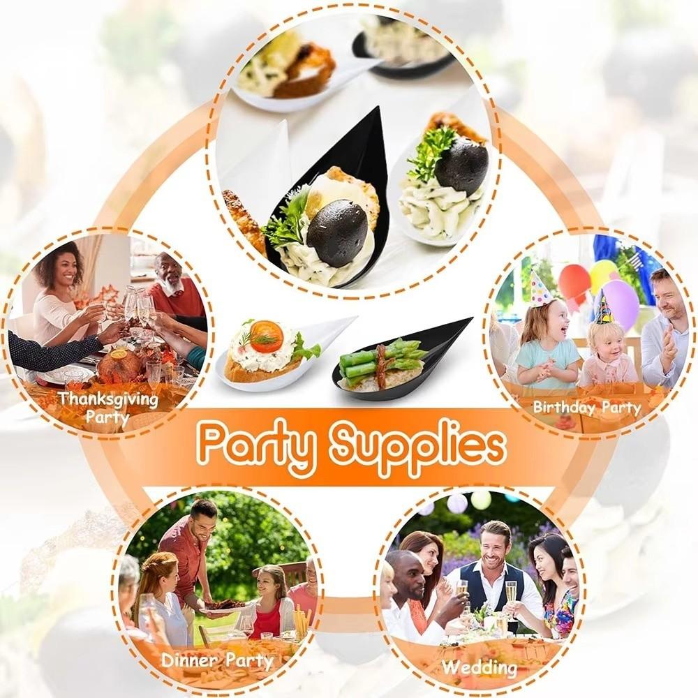 25pcs Disposable Mini Serving Trays Water Drop Dessert Spoons Tasting Spoons  Dishes Serving Plate
