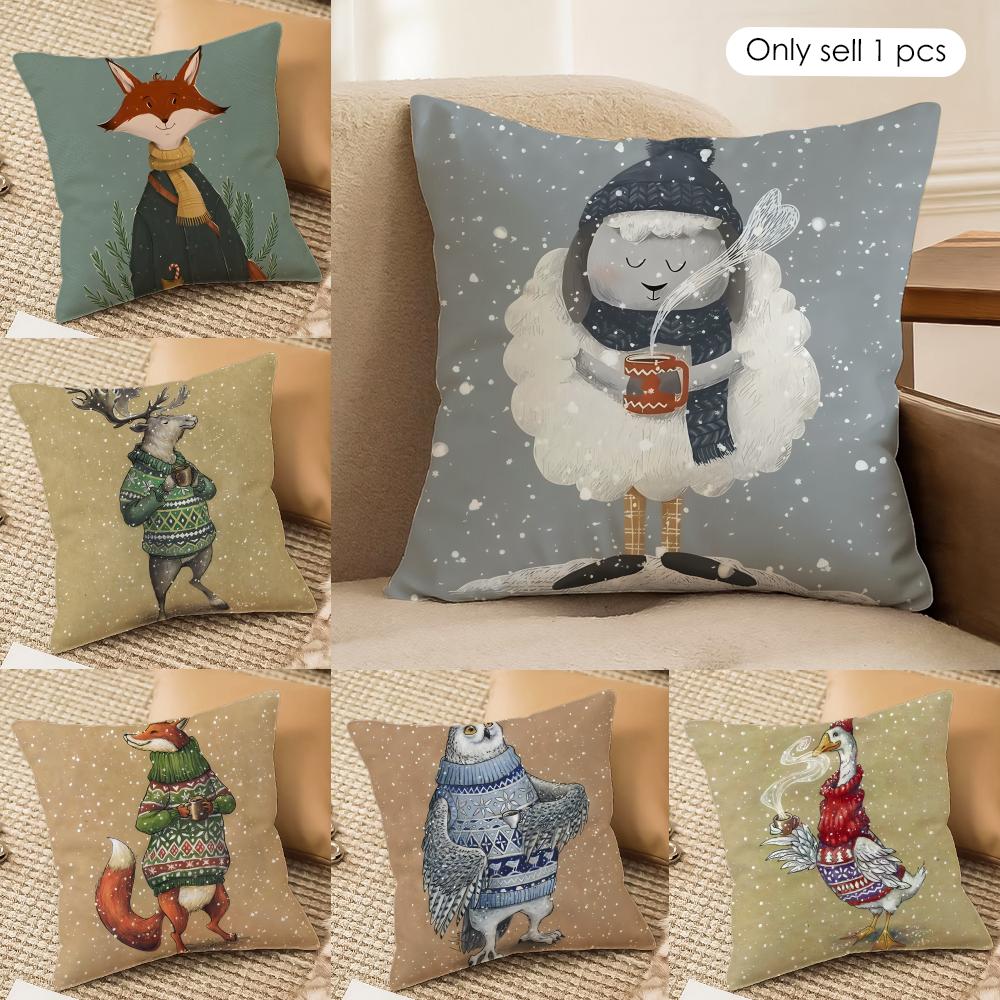 Cute Animal Snowflake Retro Cushion Cover Silky Short Plush Invisible Zipper Dustproof Sofa Pillow Case For Home Decor