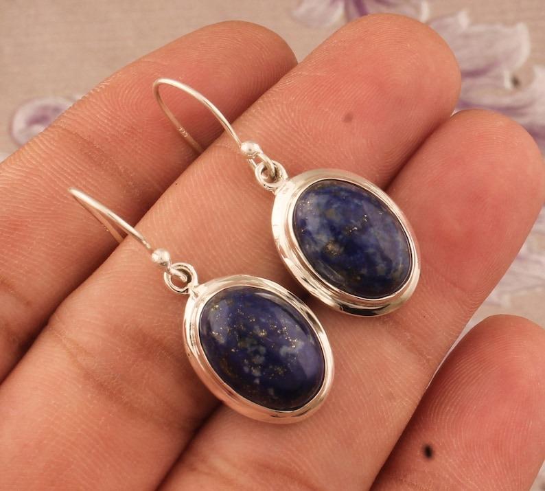 Solid 925 Sterling Silver Women Dangle Droop Earrings, Lapis Lazuli Earring Silver Boho Jewelry Gift For Birthday