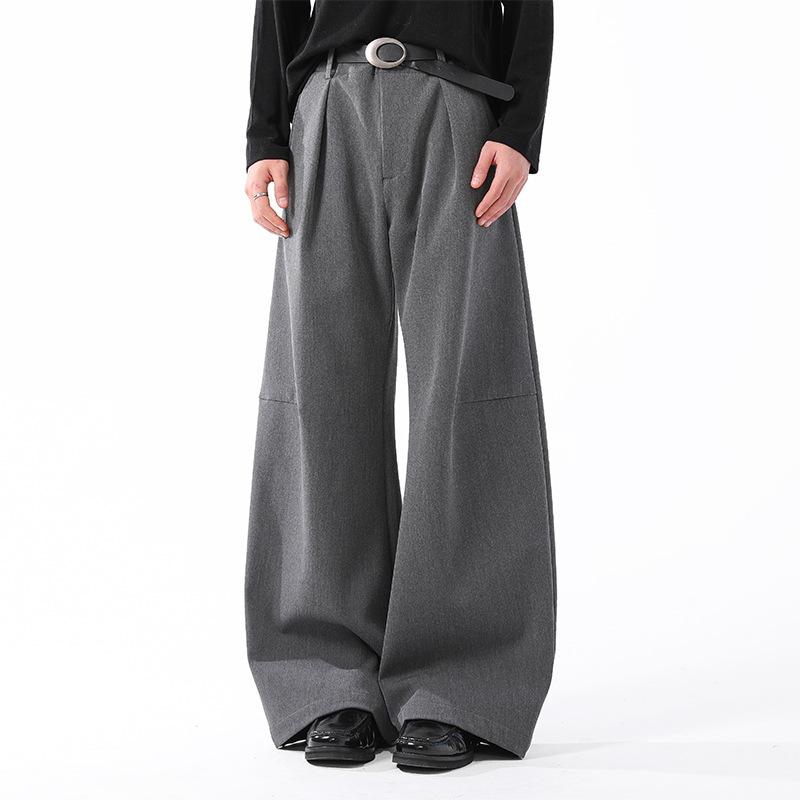 Premium American pleated pendant wide-leg pants trendy brand casual scimitar pants men's and women's commuting loose black pants