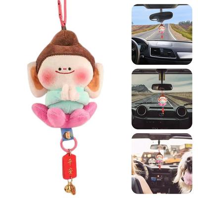 Worship Lotus Cartoon Plush Doll Toy Car Rearview Mirror Interior Decoration Ornaments Key Chain Bag Car Key Hanging Ornaments