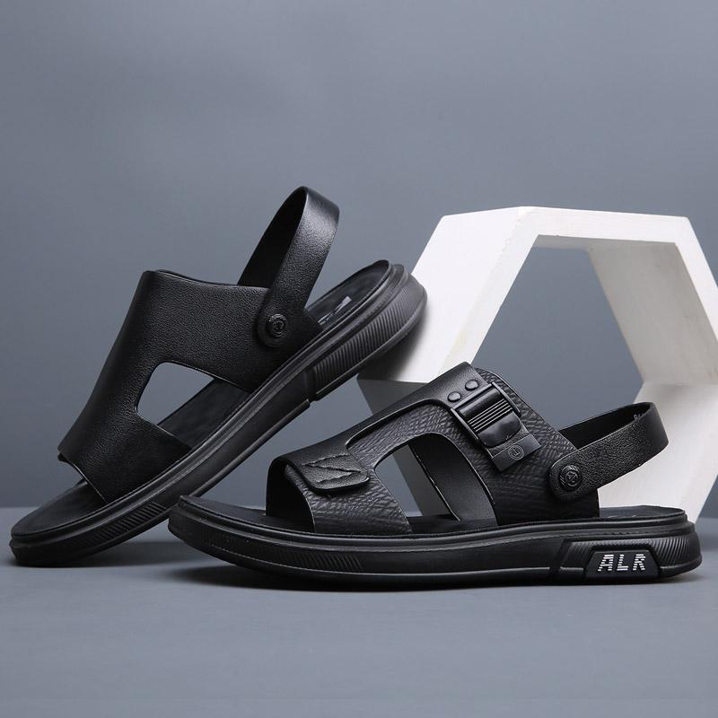 Dual-Purpose Mens Sandals Casual Leather Men Summer Shoes New Size Men's Beach Flats Fashion Quick Dry Male Slippers Half Drag