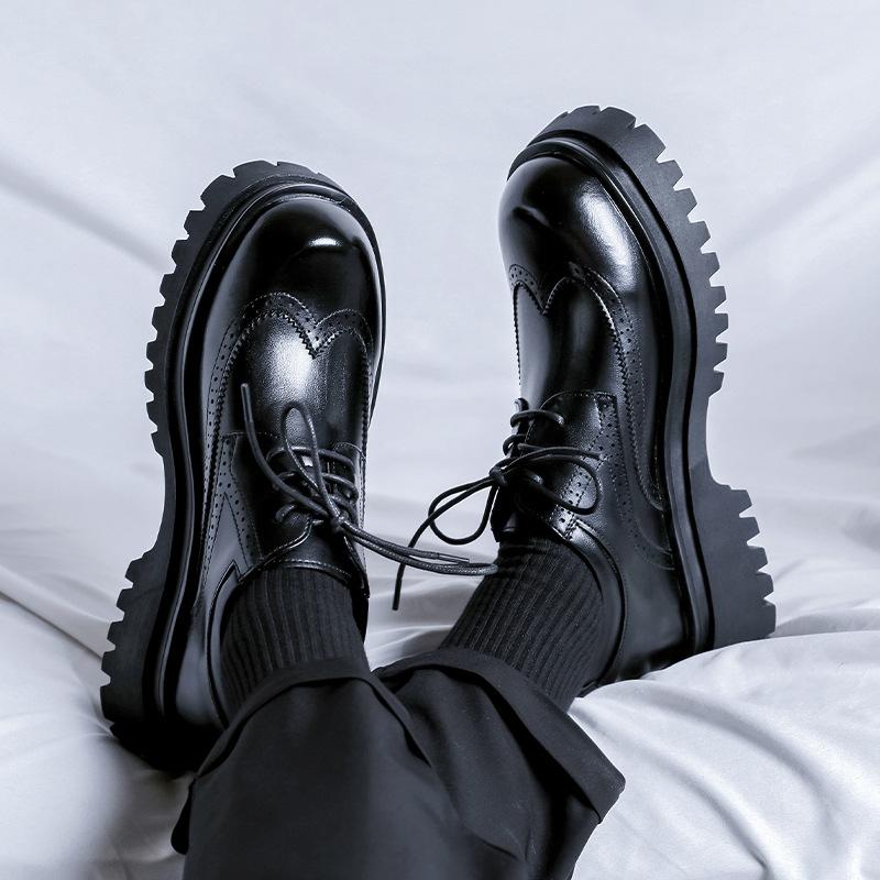 Leather shoes men's platform heightening casual shoes leather shoes casual brown groom shoes 1808-R
