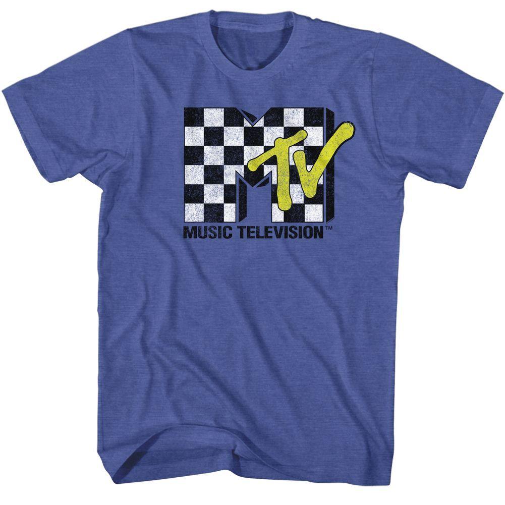 MTV Checkered Royal Heather T-Shirt Mens Womens Tees Top 3XL