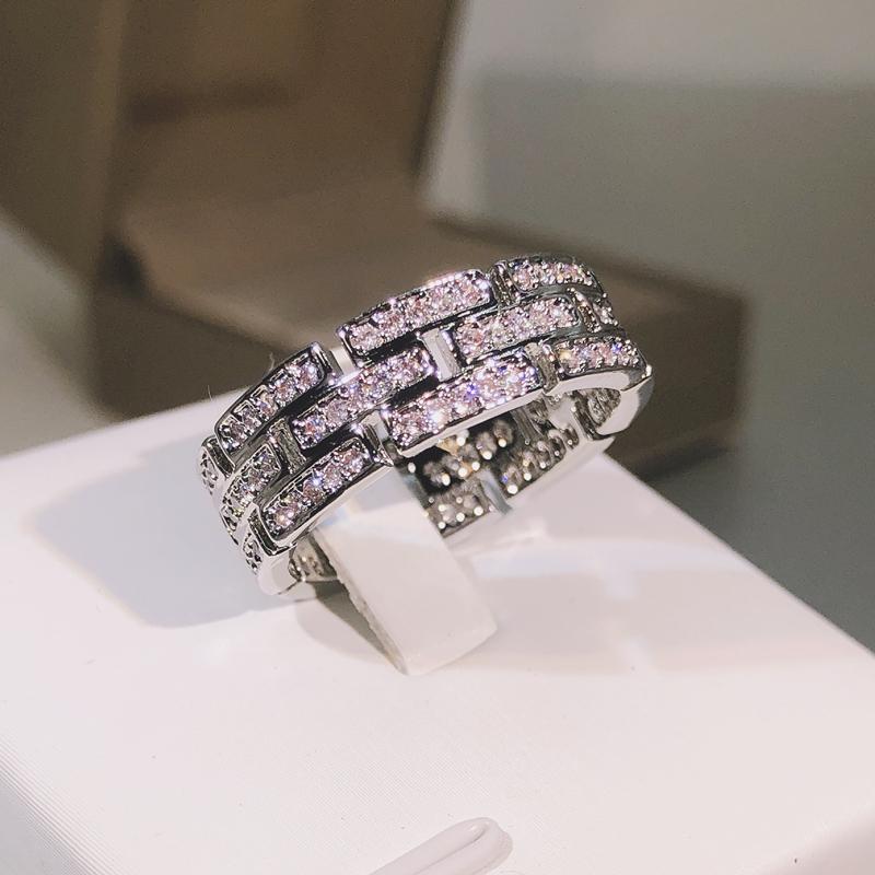 Copperexquisite AAAA+ white zircon multi-layer ring ladies party cocktail party men and women jewelry gifts